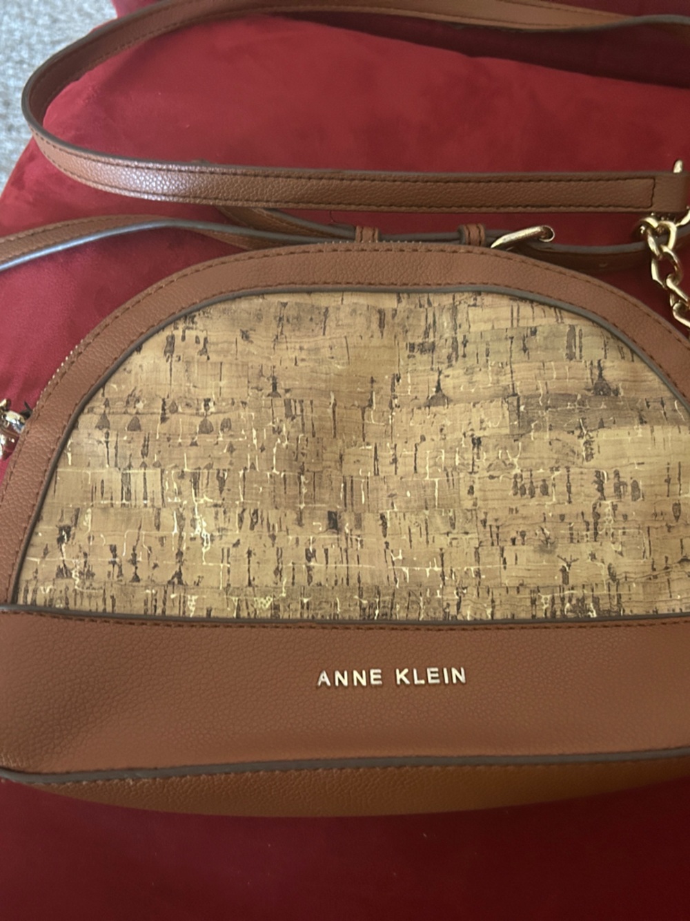 Anne Klein Tan and Cork Dome Crossbody with Gold Hardware